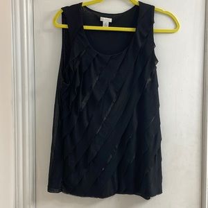 Chico size 2 black tank with flowing layers on a bias.
